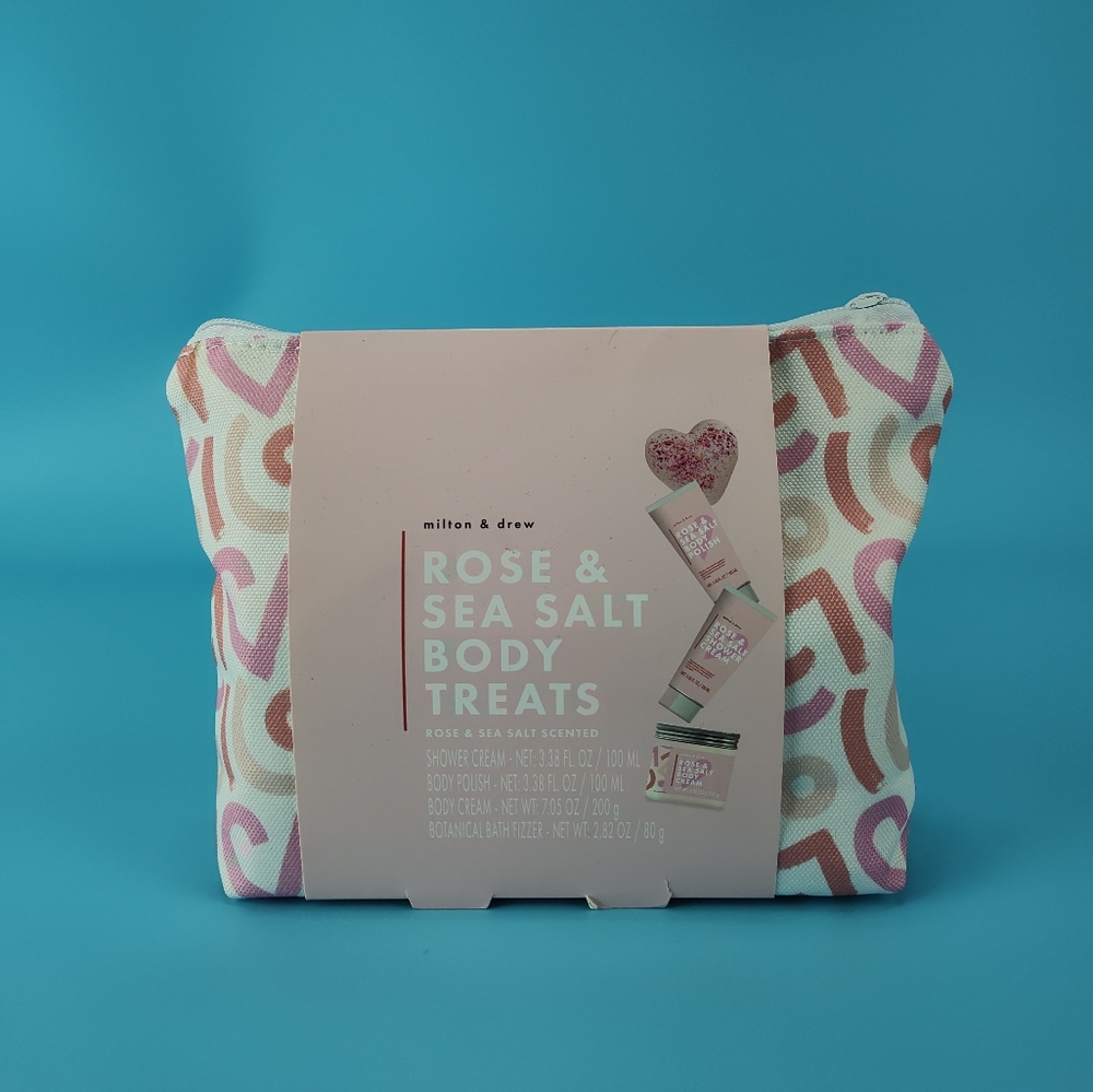 Milton & Drew - Rose & Sea Salt - Relaxing Body Treats Set With Bag , Pink